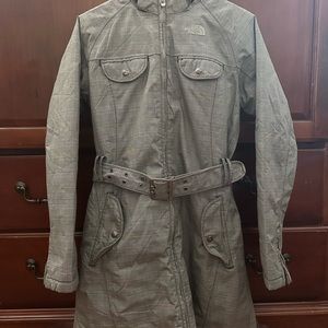 The North Face Gray Plaid Belted Coat